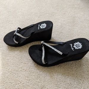 Black Wedge Flip Flop Sandals